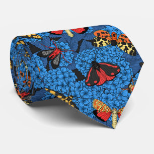 Moths on blue hydrangea tie