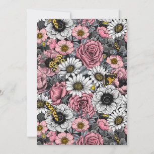 Moths on flower mix in pink and grey
