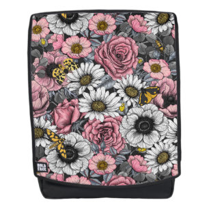 Moths on flower mix in pink and grey backpack