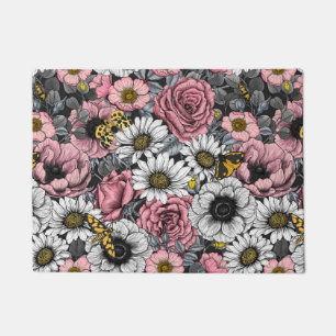 Moths on flower mix in pink and grey doormat