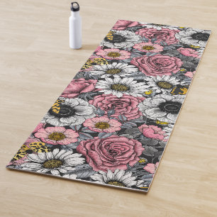 Moths on flower mix in pink and grey yoga mat