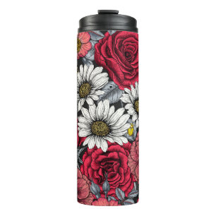Moths on flower mix in red and grey thermal tumbler