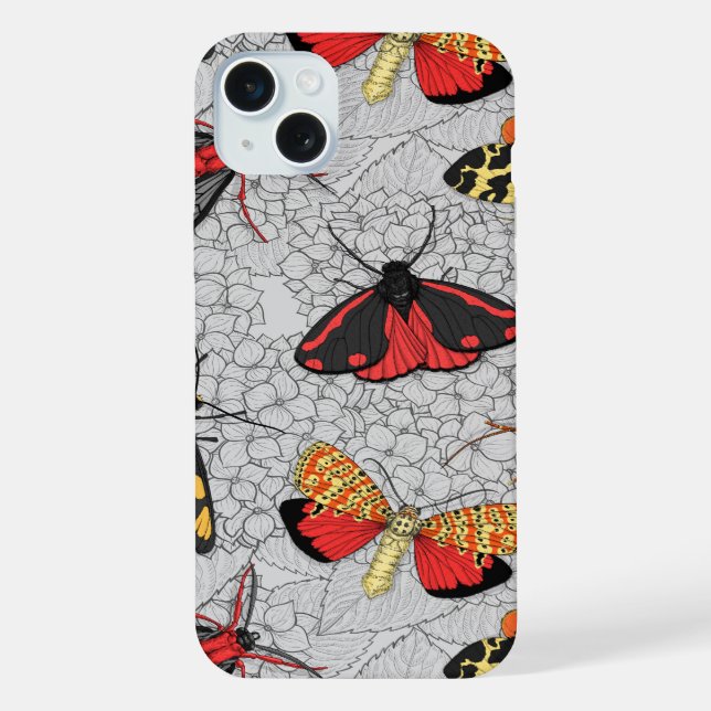 Moths on hydrangea iPhone case (Back)