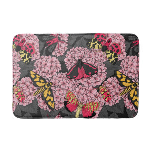 Moths on pink hydrangea bath mat