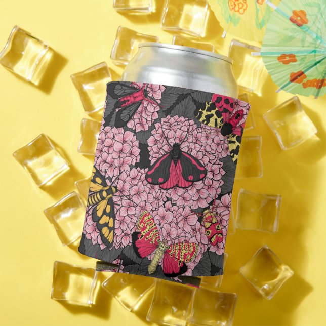 Moths on pink hydrangea can cooler (In Situ Summer)