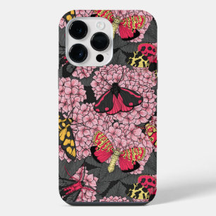 Moths on pink hydrangea iPhone 14 pro max case
