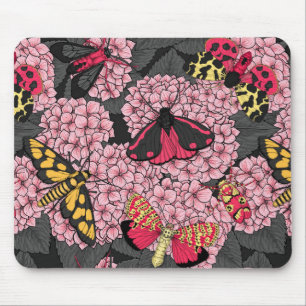 Moths on pink hydrangea mouse pad
