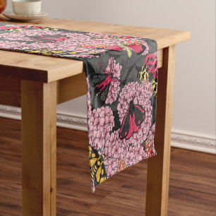 Moths on pink hydrangea short table runner