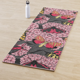 Moths on pink hydrangea yoga mat