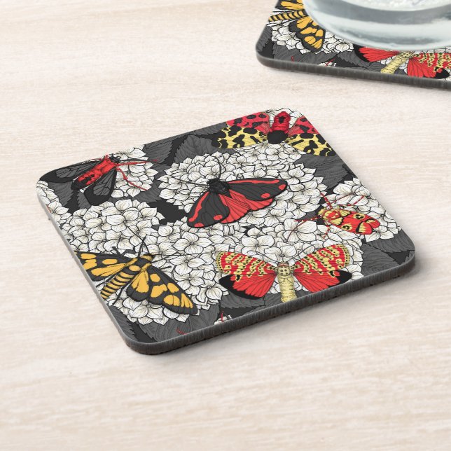 Moths on white hydrangea coaster (Left Side)