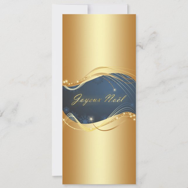 Motif de Noël or avec fond bleu Holiday Card (Front)