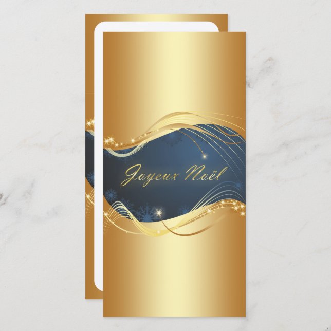 Motif de Noël or avec fond bleu Holiday Card (Front/Back)