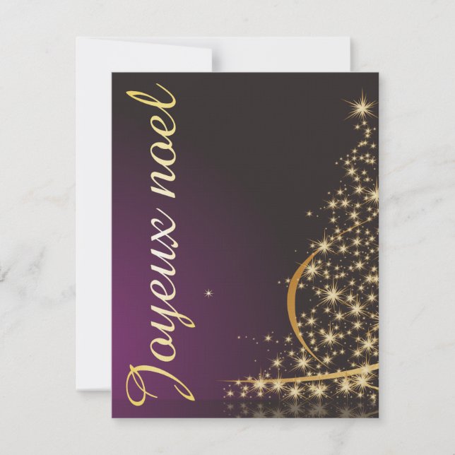 Motif de Noël pourpre avec arbre de Noël doré Invitation (Front)