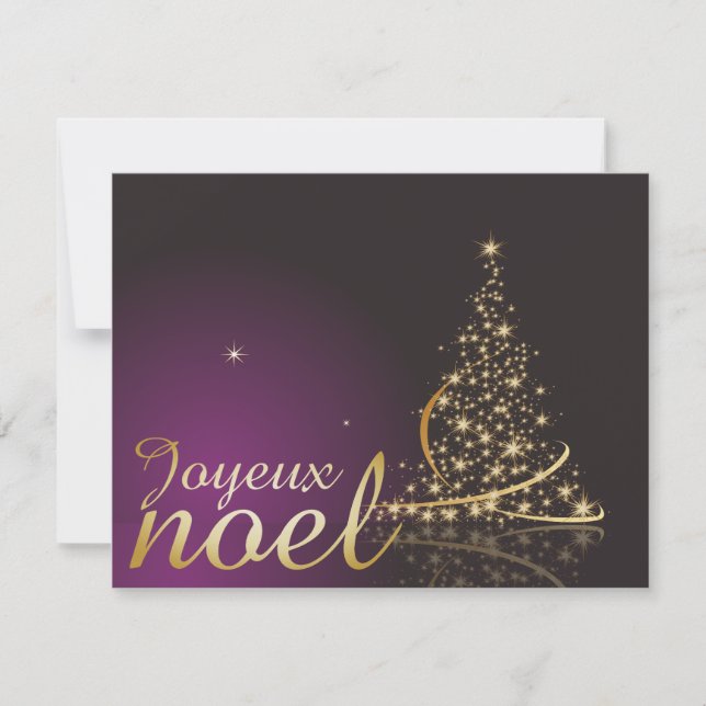 Motif de Noël pourpre avec arbre de Noël doré Invitation (Front)