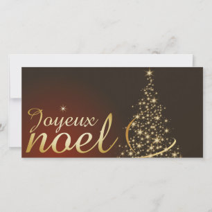 Motif de Noël rouge avec arbre de Noël doré Thank You Card