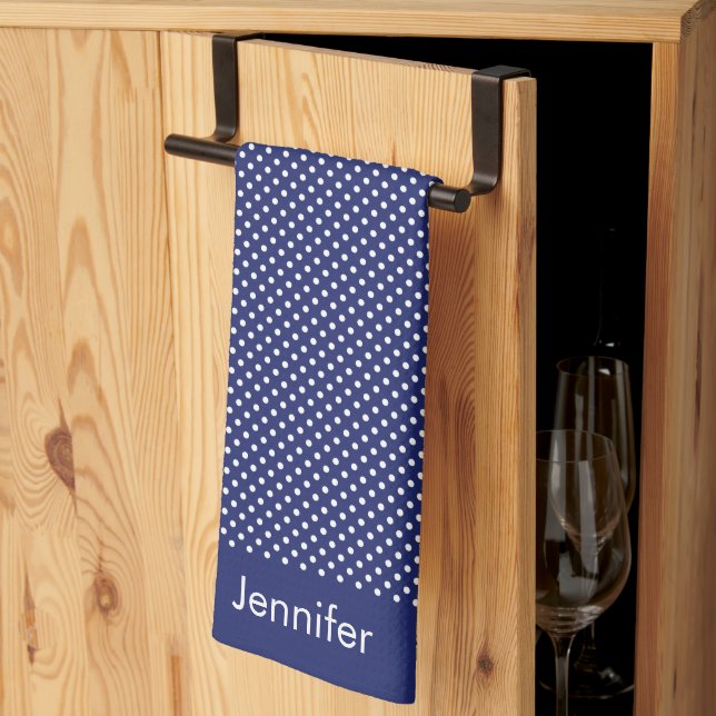 Motif Peas Blanc Marine Blue Tea Towel (Thirds Fold)