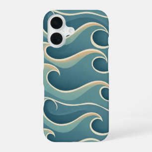Motif Vintage aux Vagues Stylisées iPhone 16 Case