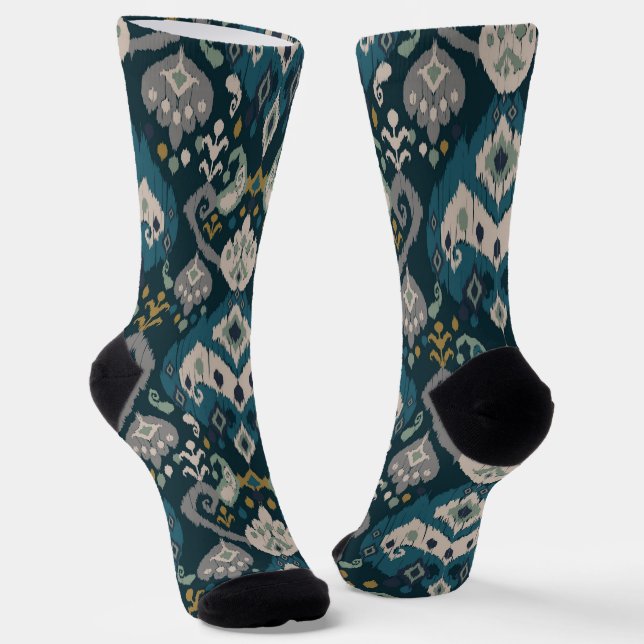 Motifs African boho paisley Floral Ikat pattern Socks (Angled)