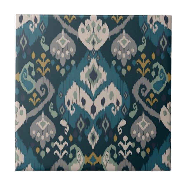 Motifs African boho paisley Floral Ikat pattern Tile (Front)