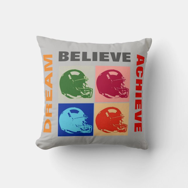 Motivation Dream Believe Achieve Football Cushion (Front)