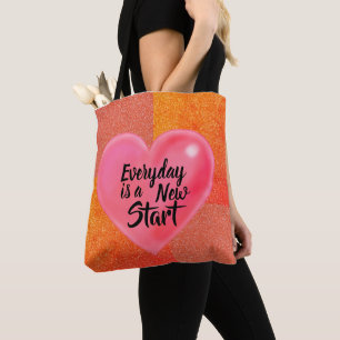 Motivation New Happy Heart Love Glitter Tote Bag