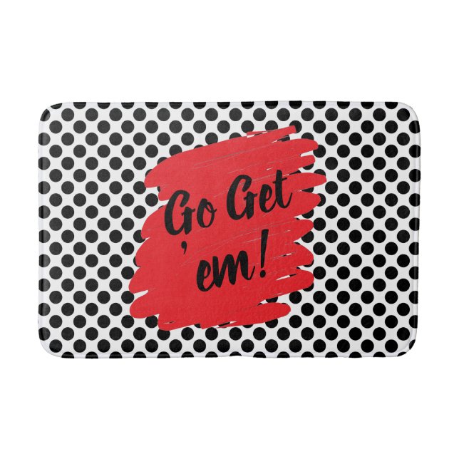 Motivation Red Daub and Black Dots Modern Bath Mat (Front)