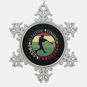 Motivational Baseball Mindset - Team Values Snowflake Pewter Christmas Ornament