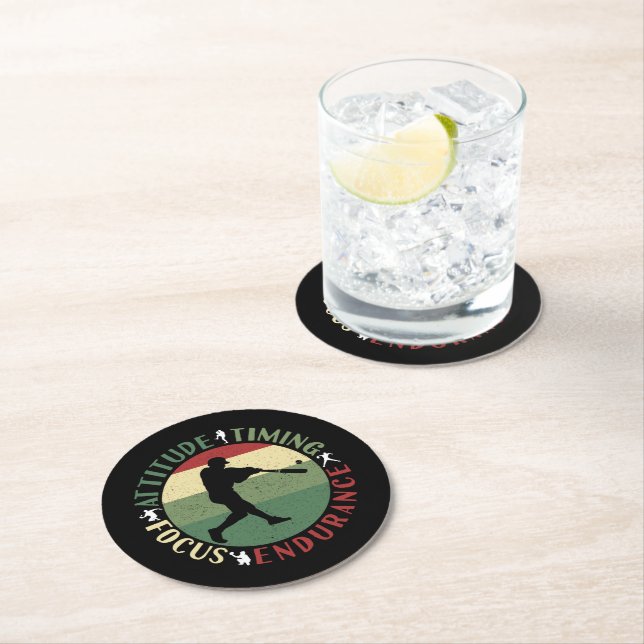 Motivational Baseball Team Values Round Paper Coaster (Insitu)