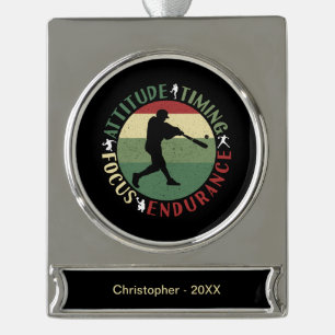 Motivational Baseball Team Values Silver Plated Banner Ornament