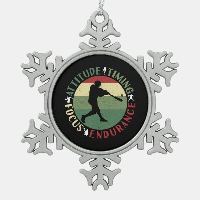 Motivational Baseball Team Values Snowflake Pewter Christmas Ornament (Front)