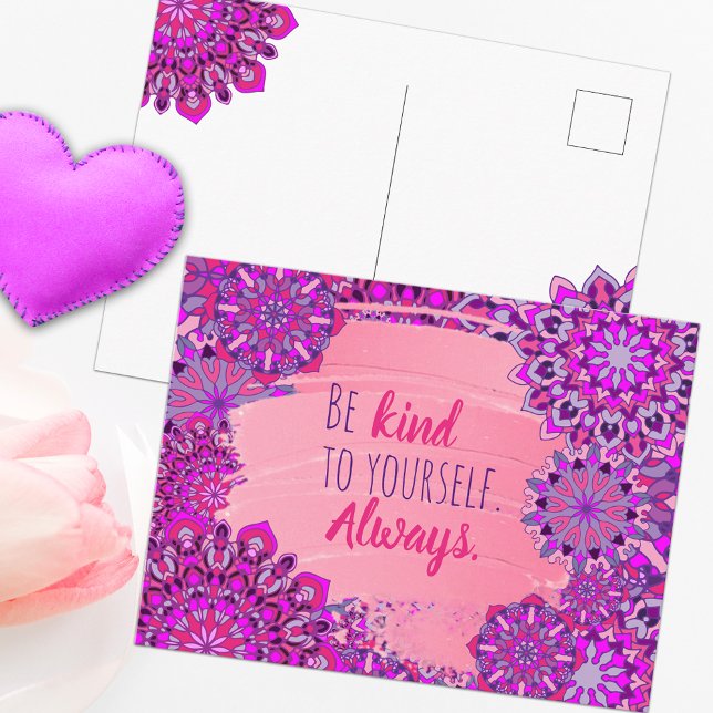 Motivational Be Kind To Yourself Pink Purple Postcard (Creator Uploaded)