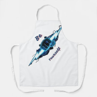 Motivational "Be Yourself" Blue Lightning Bolt Fis Apron