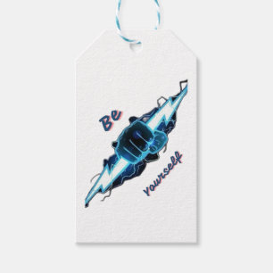 Motivational "Be Yourself" Blue Lightning Bolt Fis Gift Tags