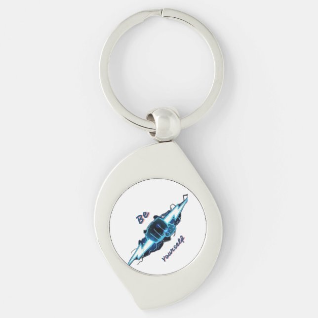 Motivational "Be Yourself" Blue Lightning Bolt Fis Key Ring (Front)