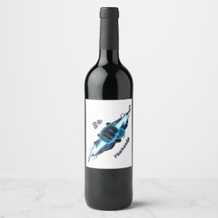 Motivational "Be Yourself" Blue Lightning Bolt Fis Wine Label