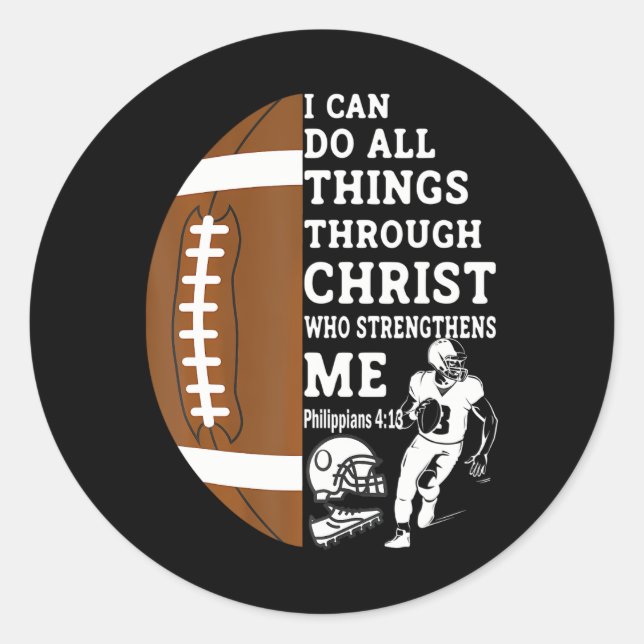 Motivational Bible Verse Christian Gifts Football Classic Round Sticker (Front)