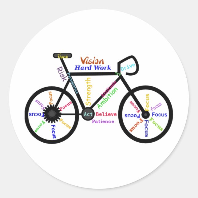 Motivational Bike, Cycle, Biking, Sport Words Classic Round Sticker (Front)
