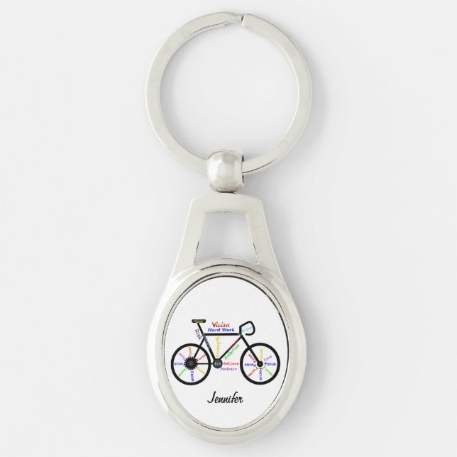 Motivational Bike Words Bicycle Cycle Custom Name Key Ring (Front)