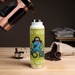 Motivational Blue Angry Octopus Pirate   Water Bottle