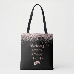 Motivational Boss Lady Rose Gold Glitter Girly Tote Bag
