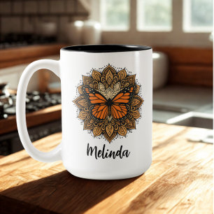 Motivational Butterfly Mandala Two-Tone Coffee Mug