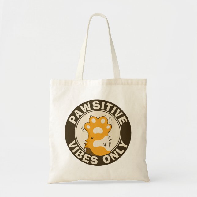 Motivational Cat Pawsitive vibes only Fun Paw Tote Bag (Front)