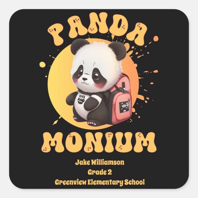 Motivational Chibi Kawaii Panda Name School Year  Square Sticker (Front)