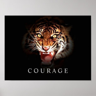 Motivational Courage Roaring Tiger Poster Print