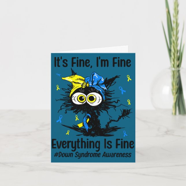 Motivational down syndrome awareness cat t21 card (Front)