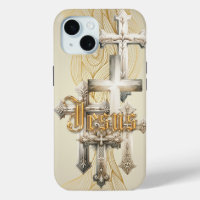 Motivational Faith Beige/Grey Crosses Gold Jesus