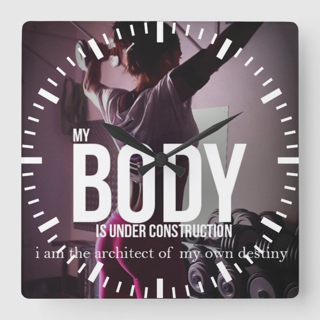 Motivational Fitness Gym Square Wall Clock (Front)