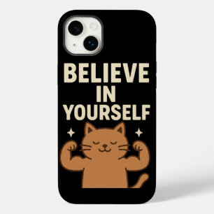 Motivational Flexing Cat - “Believe in Yourself” Case-Mate iPhone 14 Plus Case