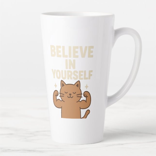 Motivational Flexing Cat - “Believe in Yourself”  Latte Mug (Right)