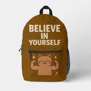 Motivational Flexing Cat - “Believe in Yourself” Printed Backpack